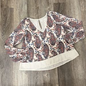 Abercrombie & Fitch V Neck Flowy Paisley Blouse Size XS Long Sleeve